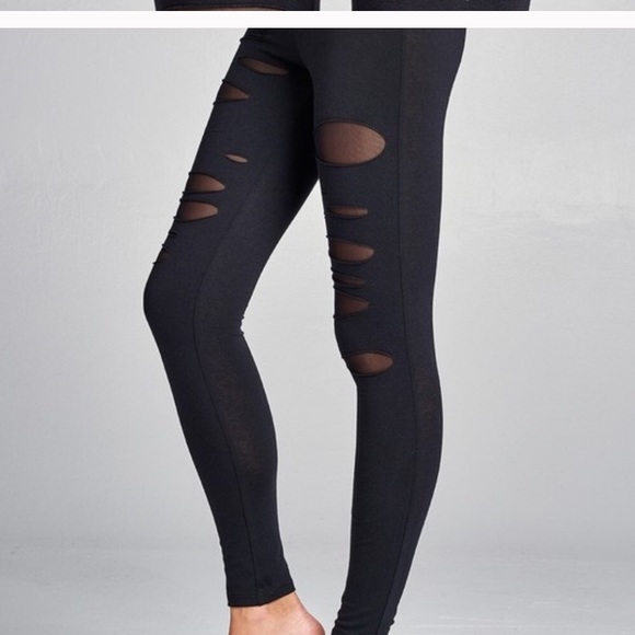 SEXY BLACK MESH CUT OUT LEGGINGS - Picture 4 of 6